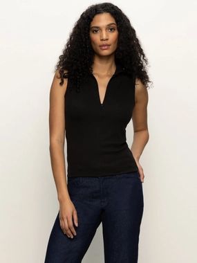 Sleeveless Zip Mock Top Black slouchy collar