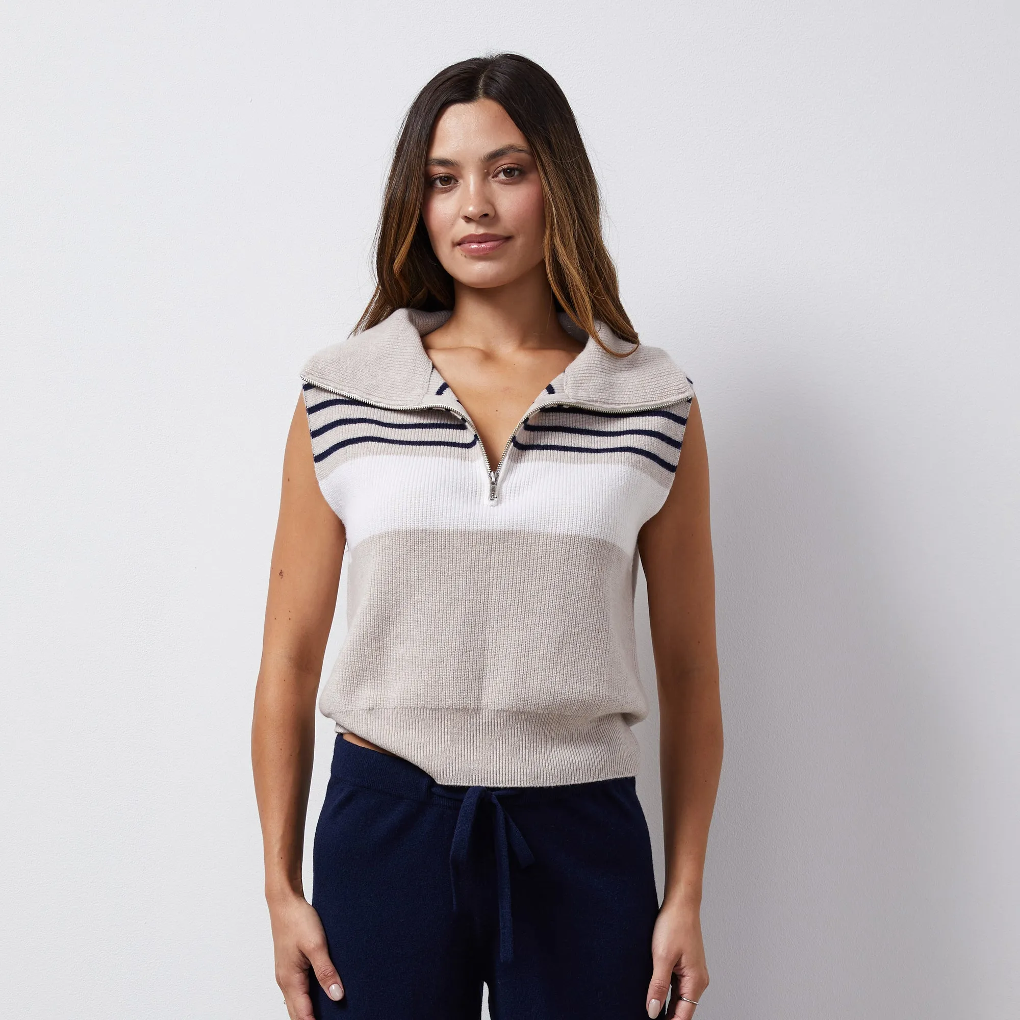 Slim Finish Wool Cashmere Stripe Half Zip Vest