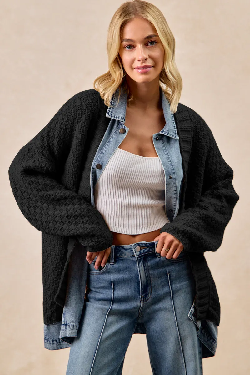 Good Material Sleek Outdoor Look IT4546G-01 | WASHED DENIM MIX AND MATCH SWEATER CARDIGAN