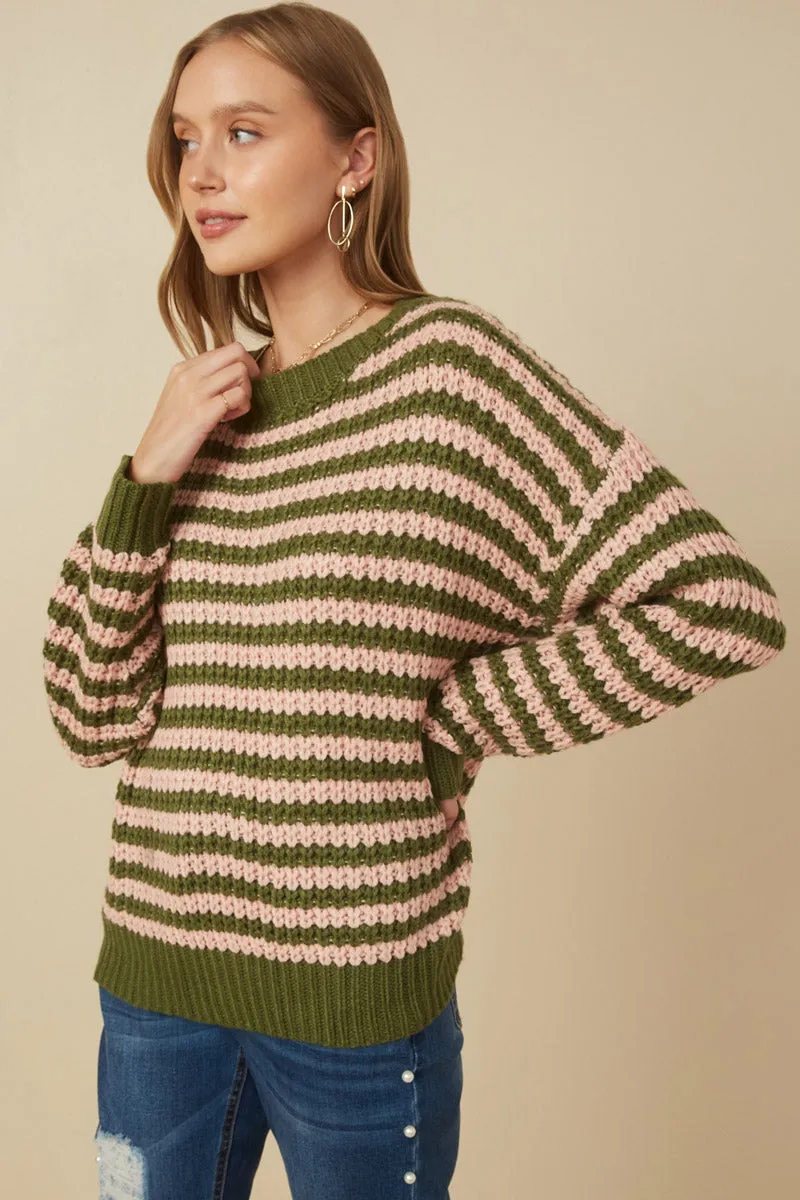 Airy Cloth City Ready Striped Drop Shoulder Low Gauge Sweater