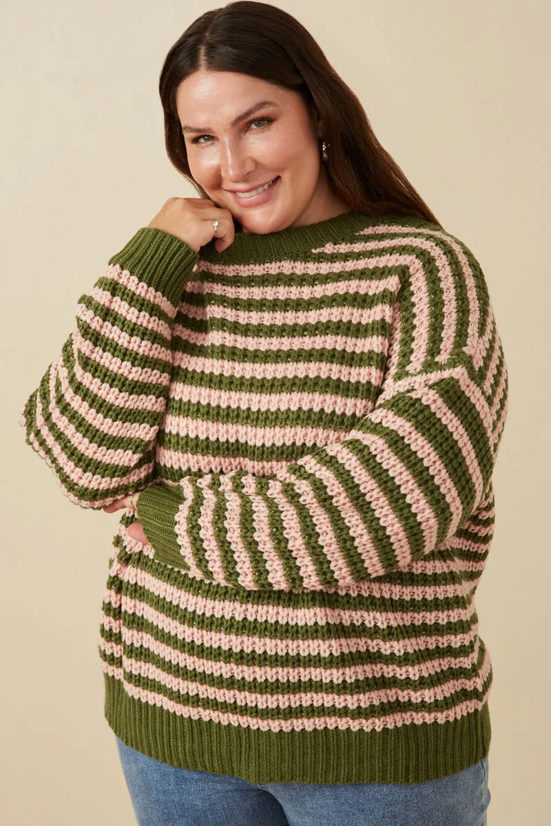 Striped Drop Shoulder Low Gauge Sweater Cozy Hood Detail Urban Edge