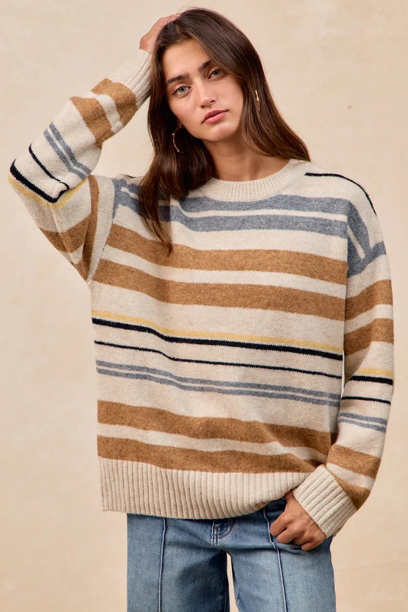 IT4827-01 | MULTI STRIPED COZY SWEATER TOP Clean Jacket Detail