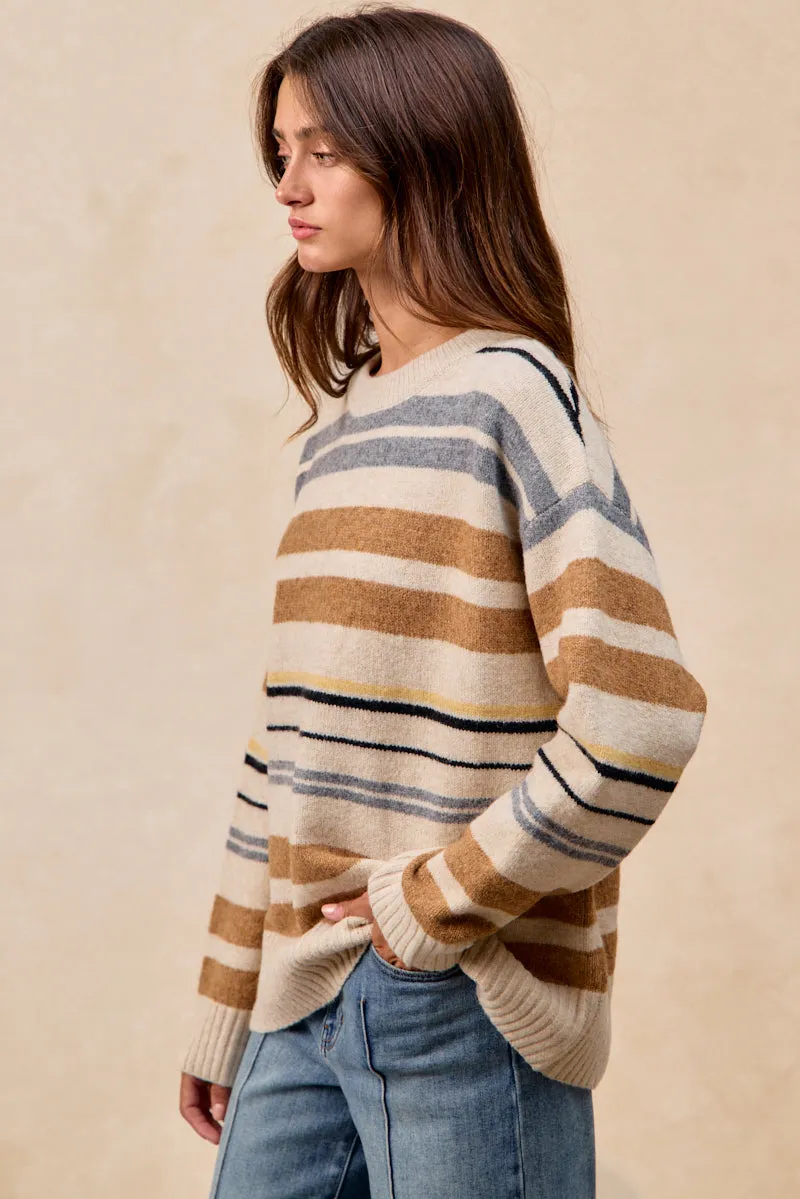 Sleek Design Daily Look IT4827-01 | MULTI STRIPED COZY SWEATER TOP