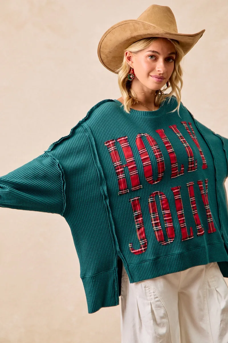Everyday Style Chic Style IT3426G-21 | CHRISTMAS PLAID HOLLY JOLLY LETTERING SWEATSHIRT