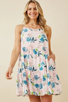 Botanical Print Low Back Tank Dress Vibrant patterned dress Pure Tone