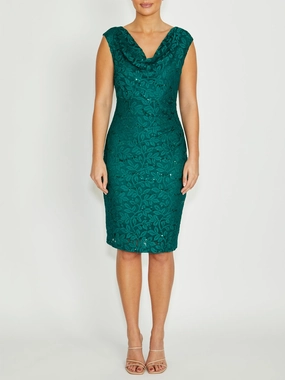 Airy Weave Elisa Green Cowl Neck Dress