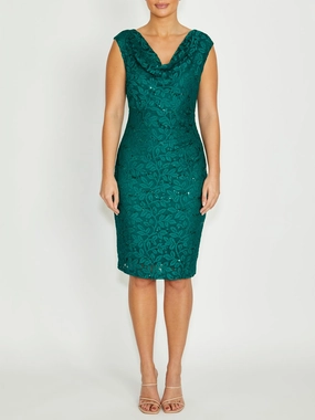 Airy Weave Elisa Green Cowl Neck Dress