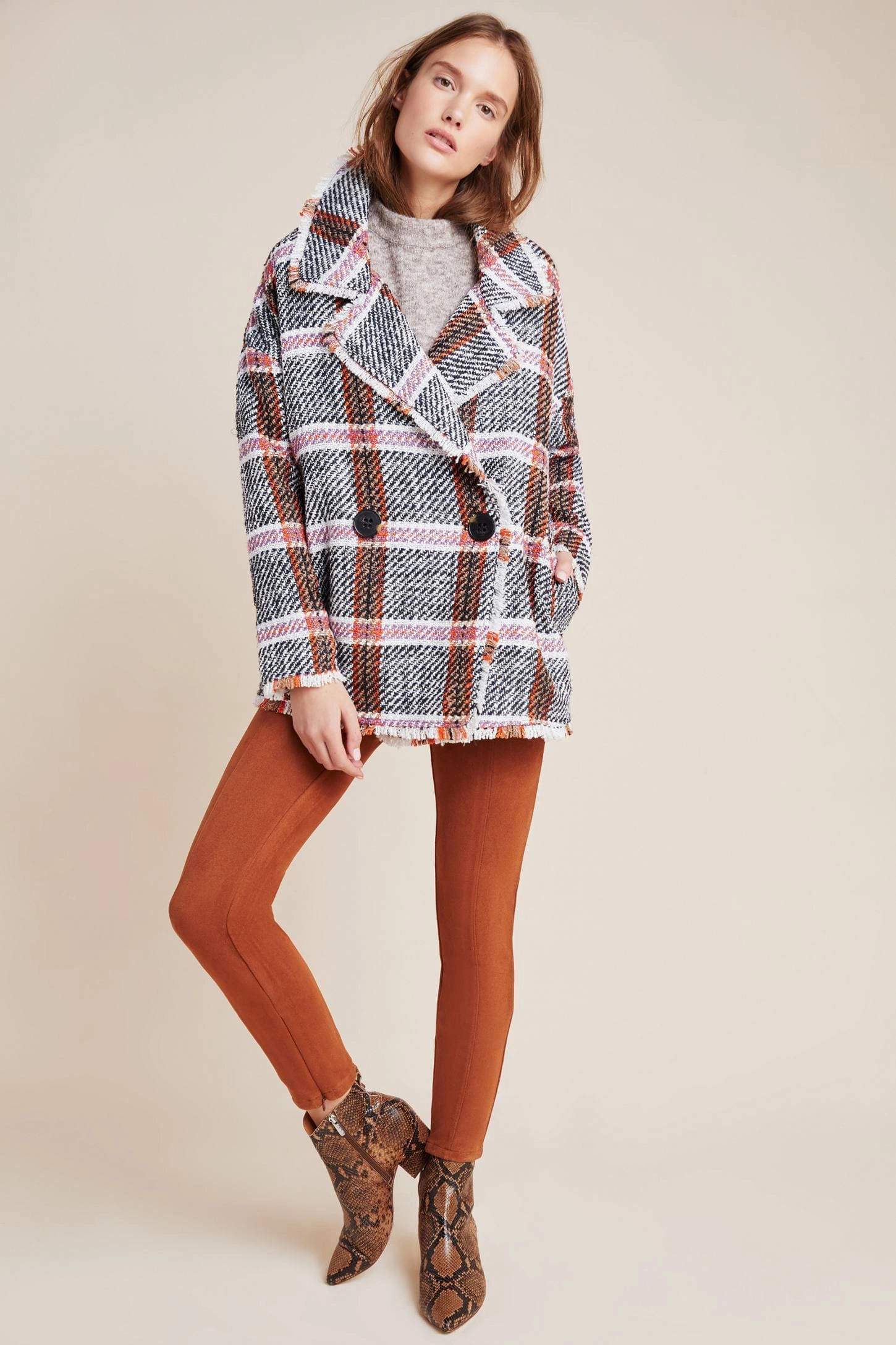 Chic Urban Carrie Double Breasted Plaid Tweed Coat