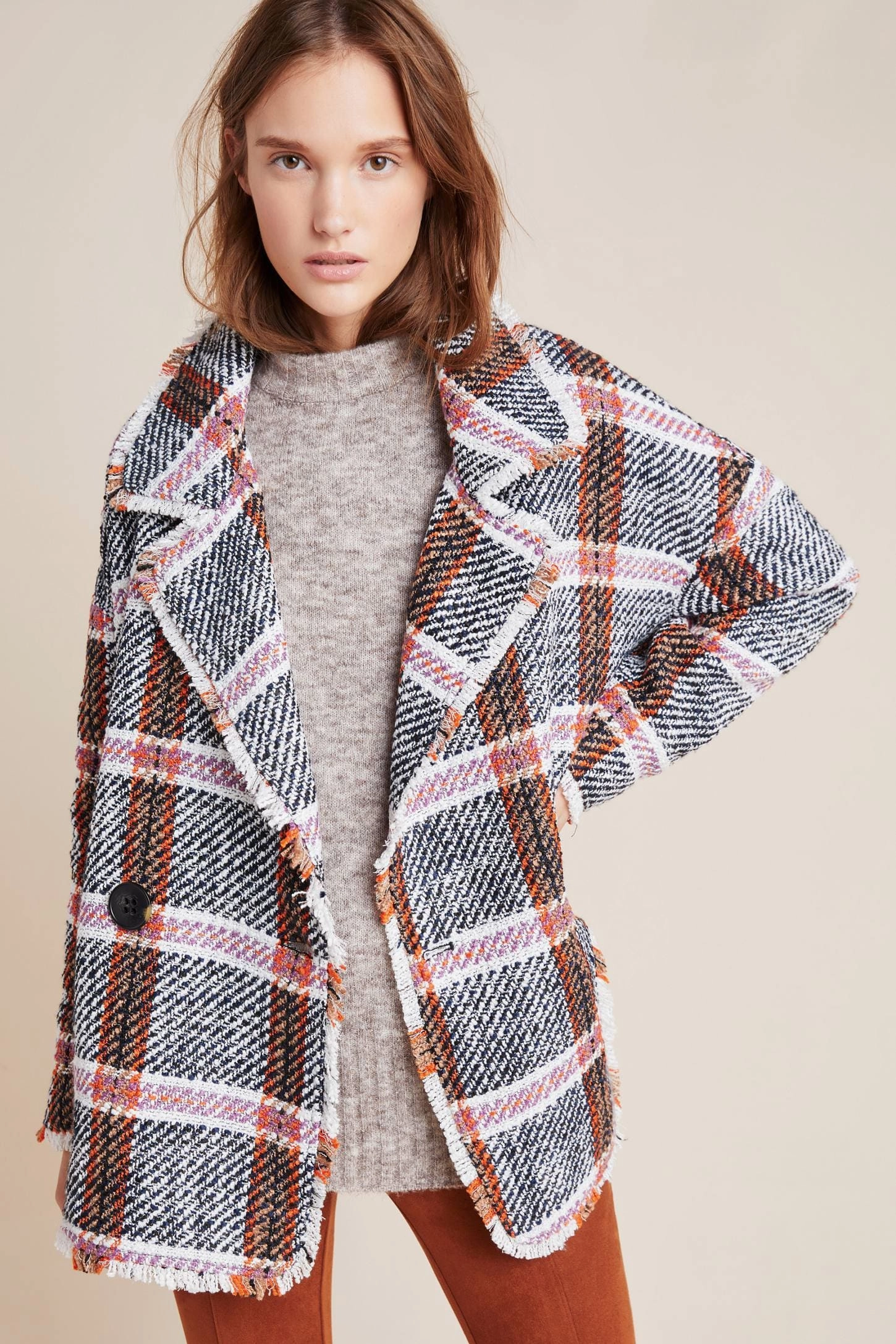 Smart Wear Carrie Double Breasted Plaid Tweed Coat