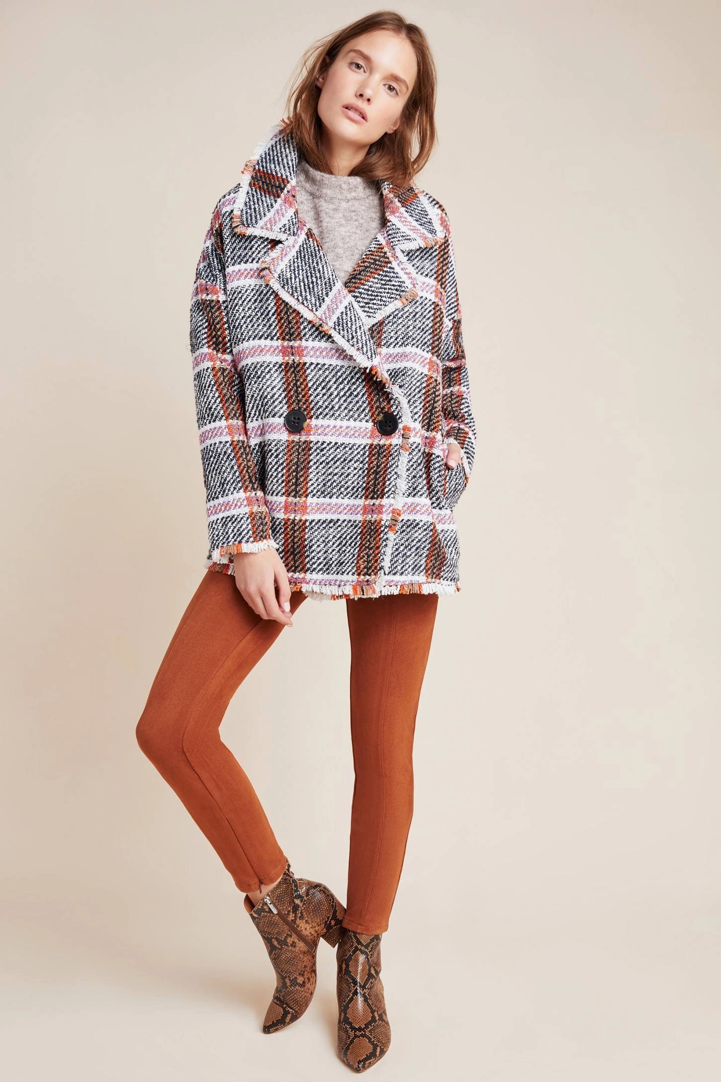 Chic Urban Carrie Double Breasted Plaid Tweed Coat