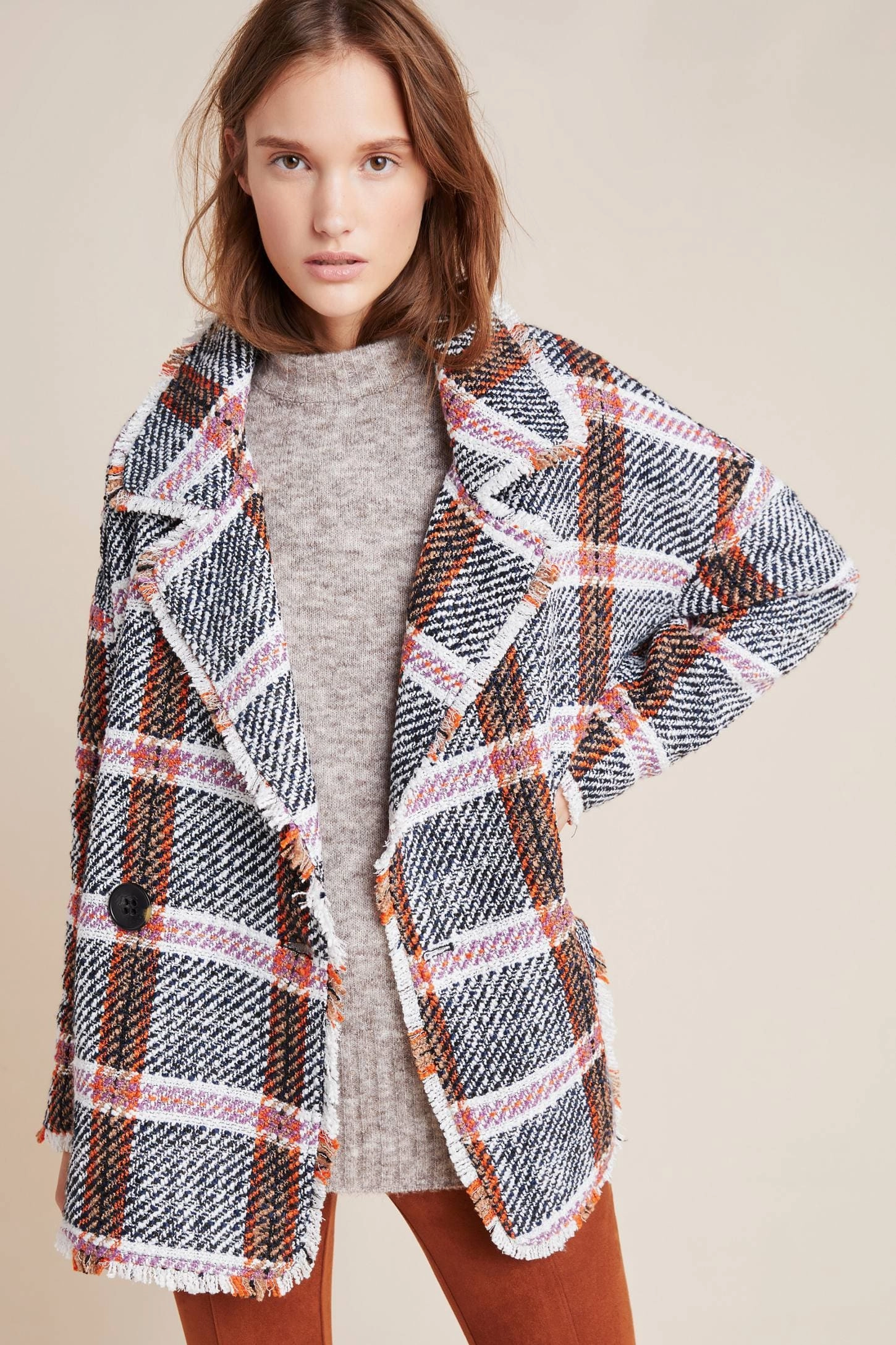 Smart Wear Carrie Double Breasted Plaid Tweed Coat