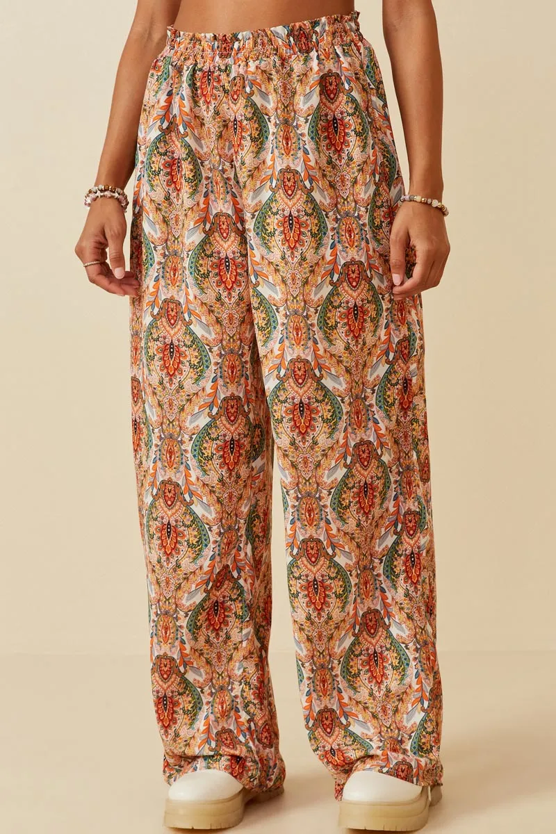 Modern Cut Smock Waist Paisley Print Wide leg Pants