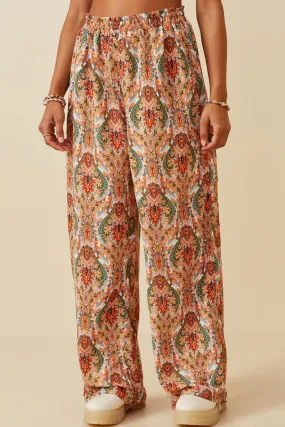 Classic Cut Smock Waist Paisley Print Wide leg Pants