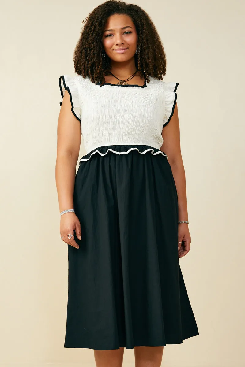 Smocked Bodice Contrast Detail Dress Feminine Mood Unique Cut