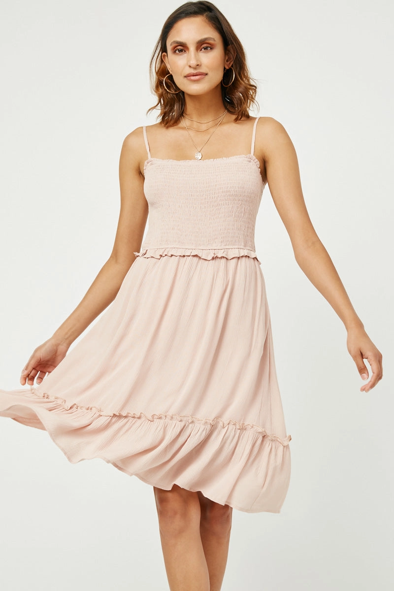Smocked Bodice Ruffle Detailed Dress Full Coverage
