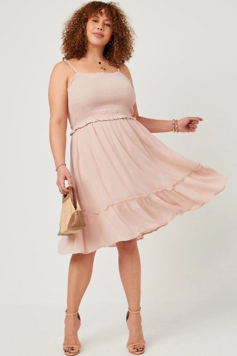 Smocked Bodice Ruffle Detailed Dress Raw-Hem