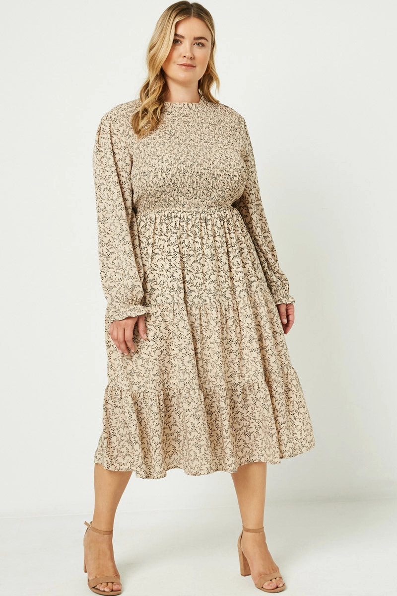 Sister Glow Smocked Ruffle Neck Midi Dress