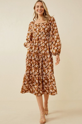 Social Charm Night Ready Smocked Square Neck Puff Sleeve Dress