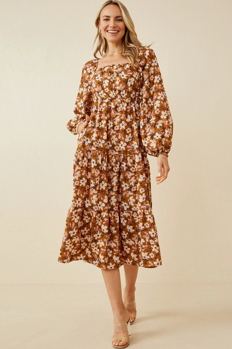 Party Attire Smocked Square Neck Puff Sleeve Dress