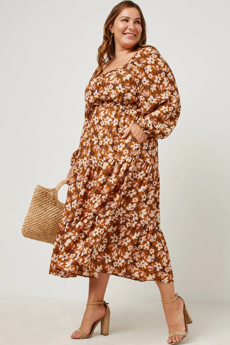 Smocked Square Neck Puff Sleeve Dress Casual Mode
