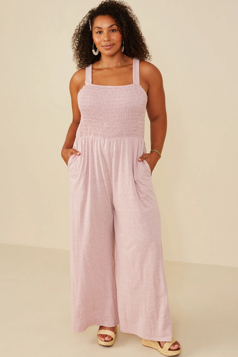 Smocked Strappy Marled Knit Jumpsuit Movement Feel