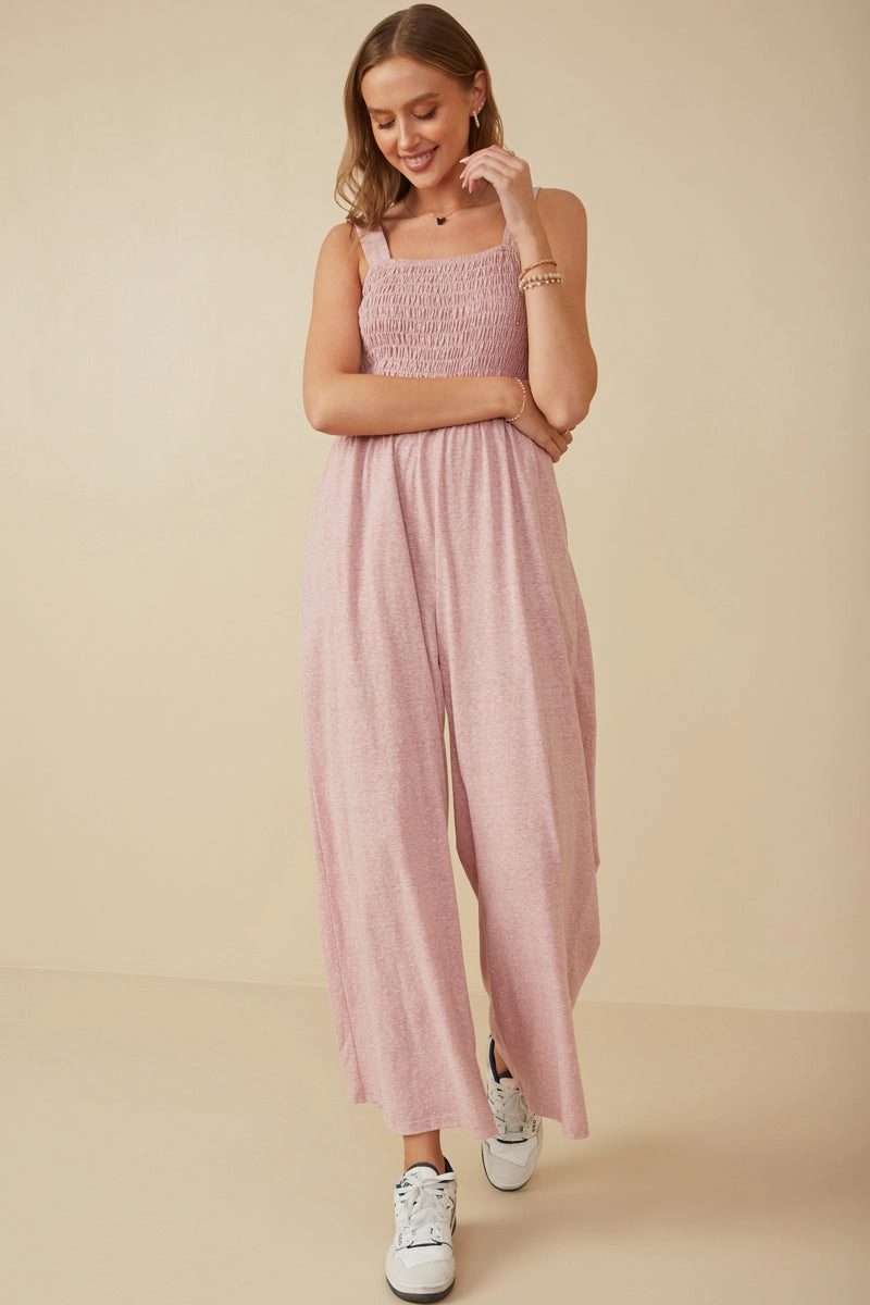 Smocked Strappy Marled Knit Jumpsuit Shade Soft Walk Grace