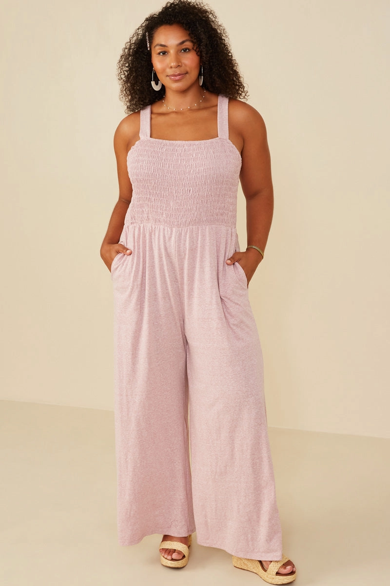 Smocked Strappy Marled Knit Jumpsuit Summer Wardrobe