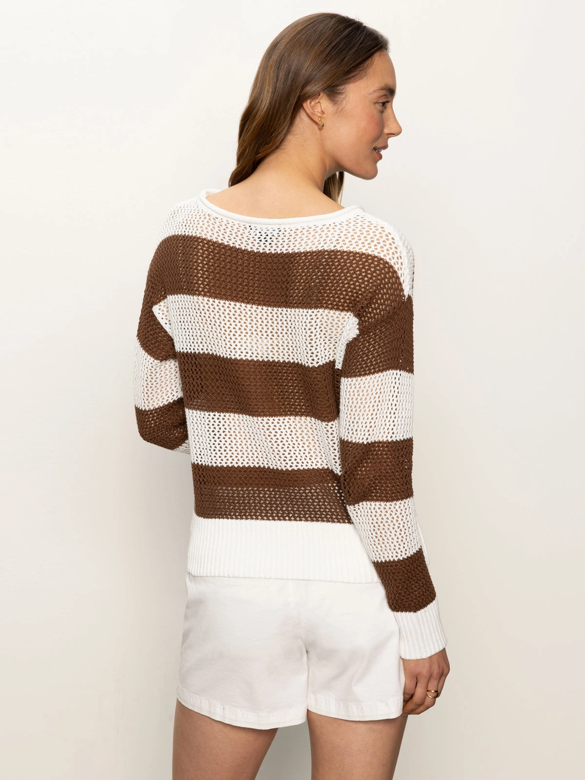 Smooth Draping Open Knit Sweater Chalk / Sepia Stripe