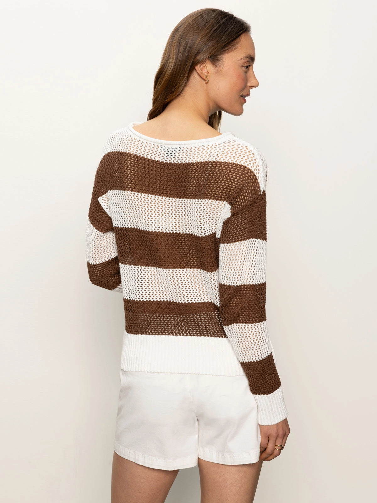 Smooth Draping Open Knit Sweater Chalk / Sepia Stripe
