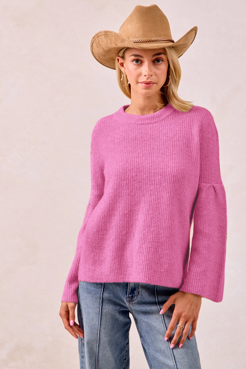 IT4433H-01 | SOLID KNIT SWEATER TOP WITH SLEEVES WIDE OPEN Mid-rise fit