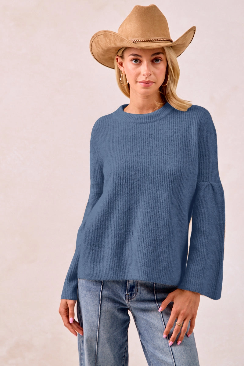 IT4433H-01 | SOLID KNIT SWEATER TOP WITH SLEEVES WIDE OPEN Effortless Style Soft Fabric
