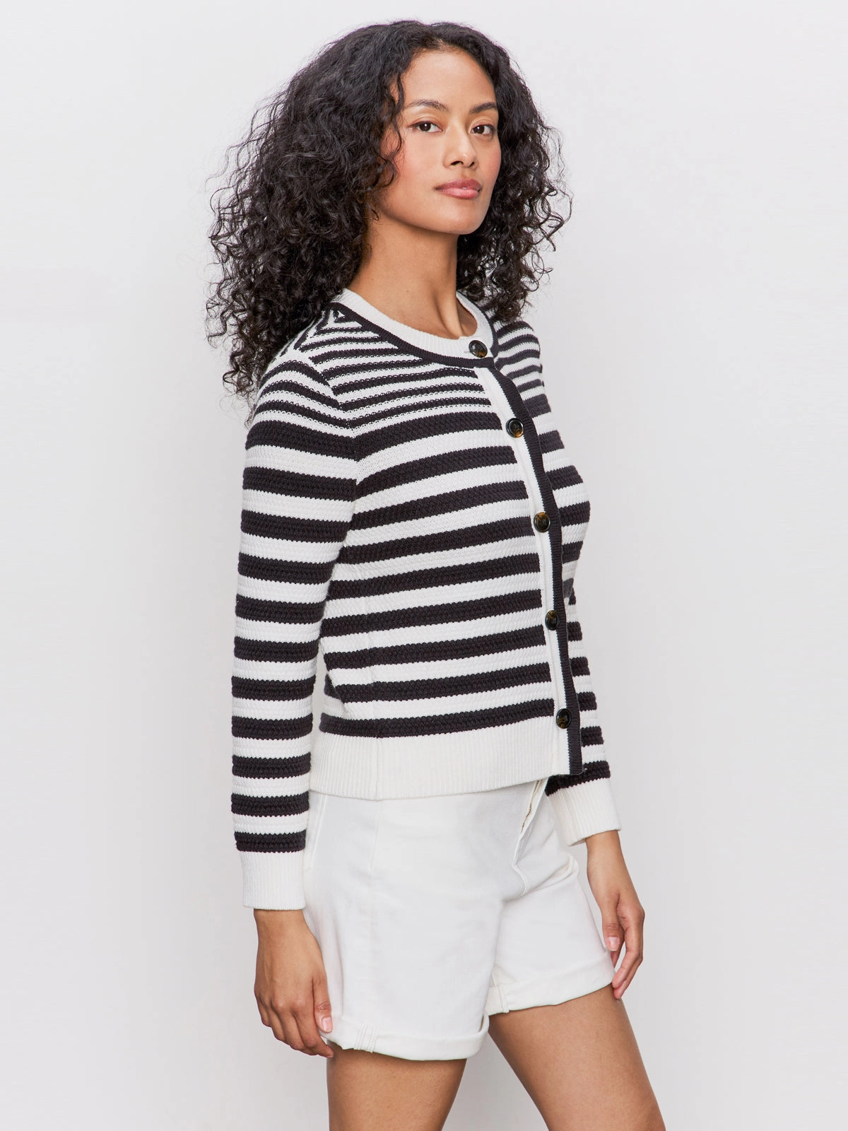 Smooth Finish City Summer Cardi Black/ Macrame Multi Stripe