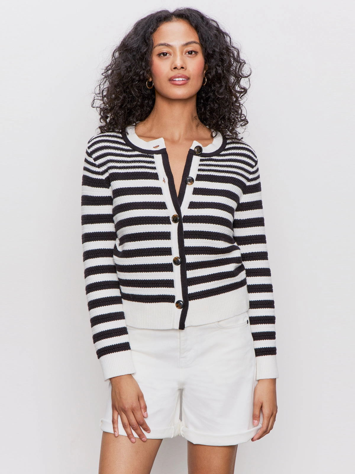 Smooth Finish City Summer Cardi Black/ Macrame Multi Stripe