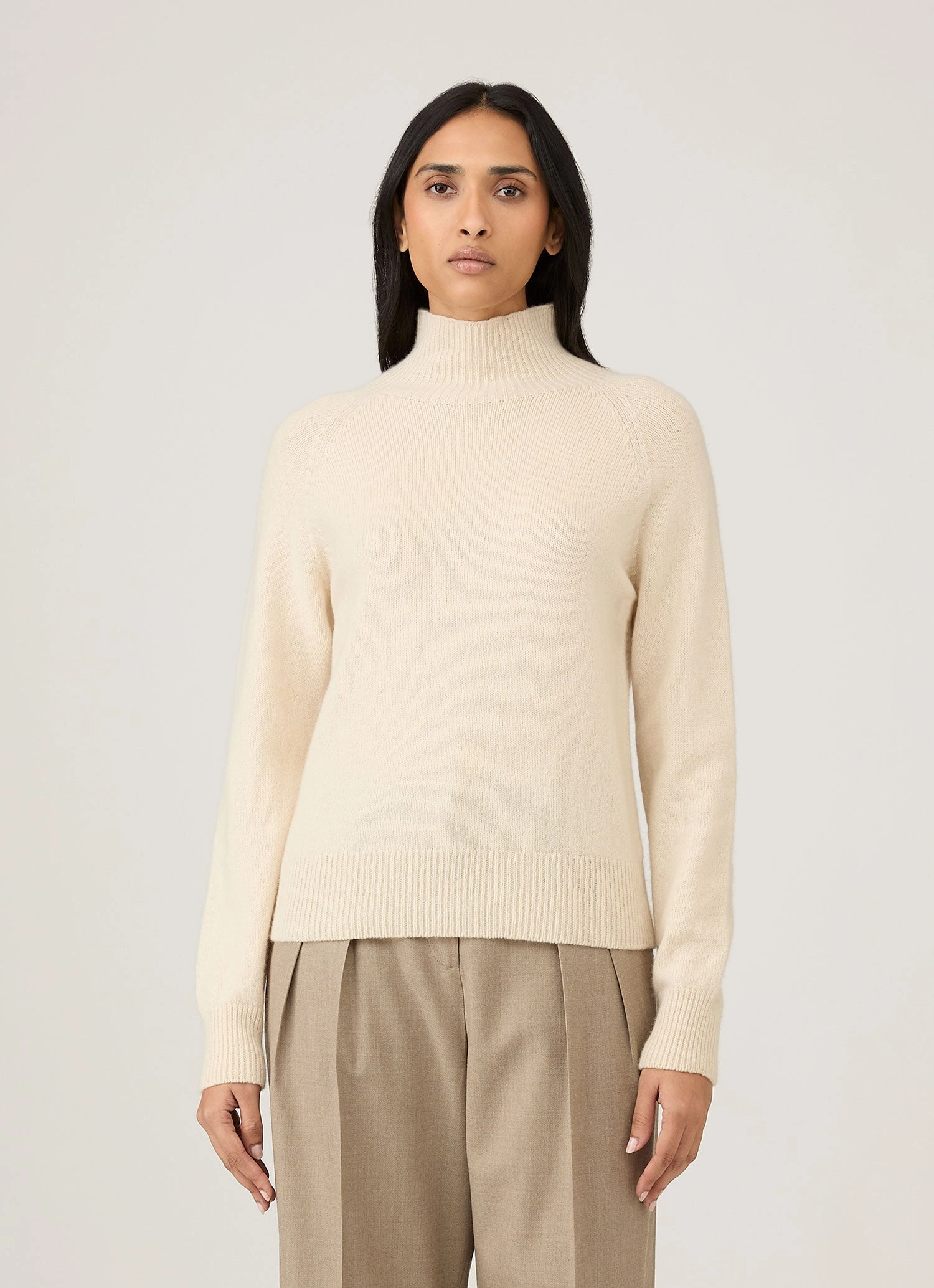 Smooth Finish Women's Lambswool Funnel Neck Jumper in Ecru