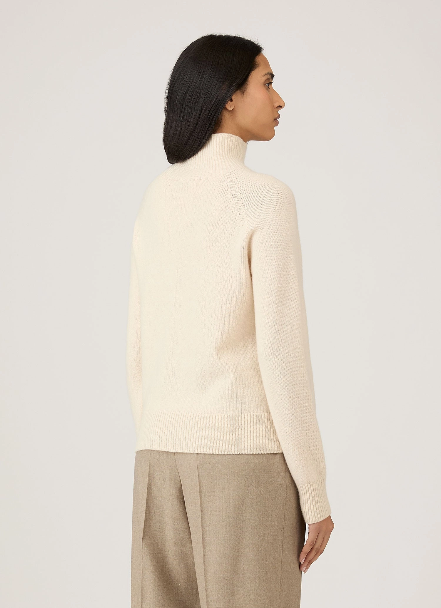 Smooth Finish Women's Lambswool Funnel Neck Jumper in Ecru