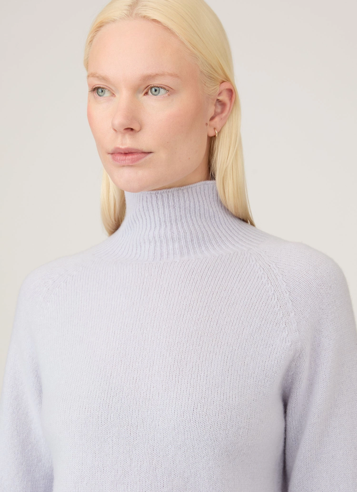 Smooth Finish Women's Lambswool Funnel Neck Jumper in Ice Blue