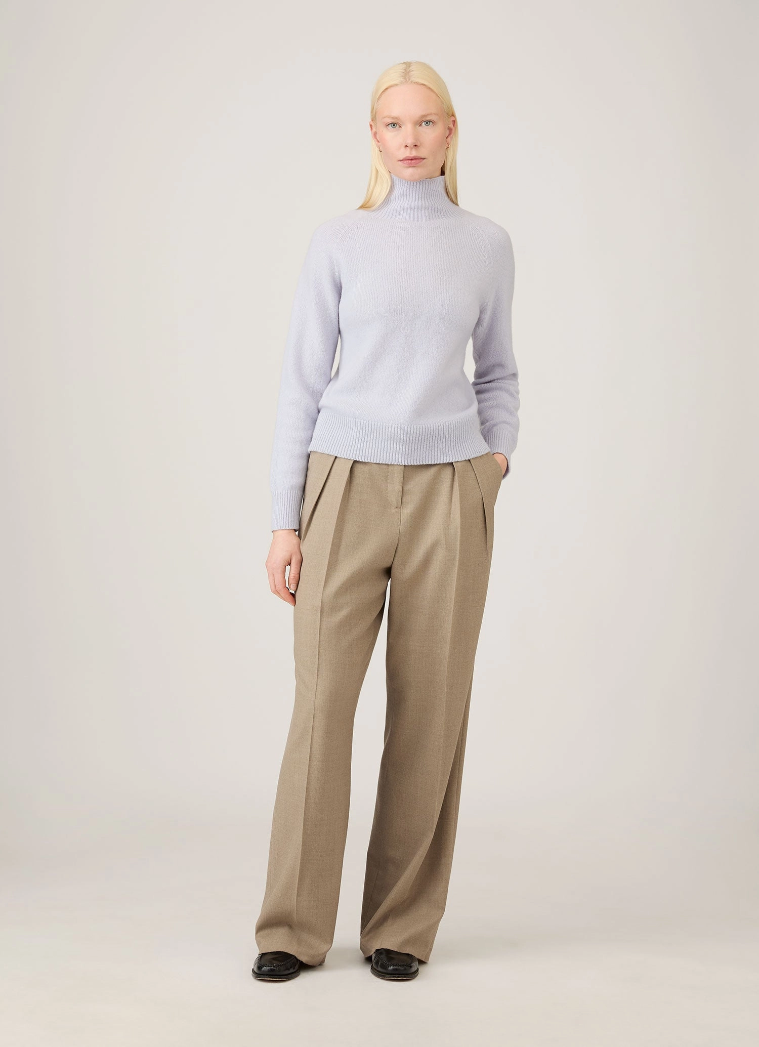 Smooth Finish Women's Lambswool Funnel Neck Jumper in Ice Blue