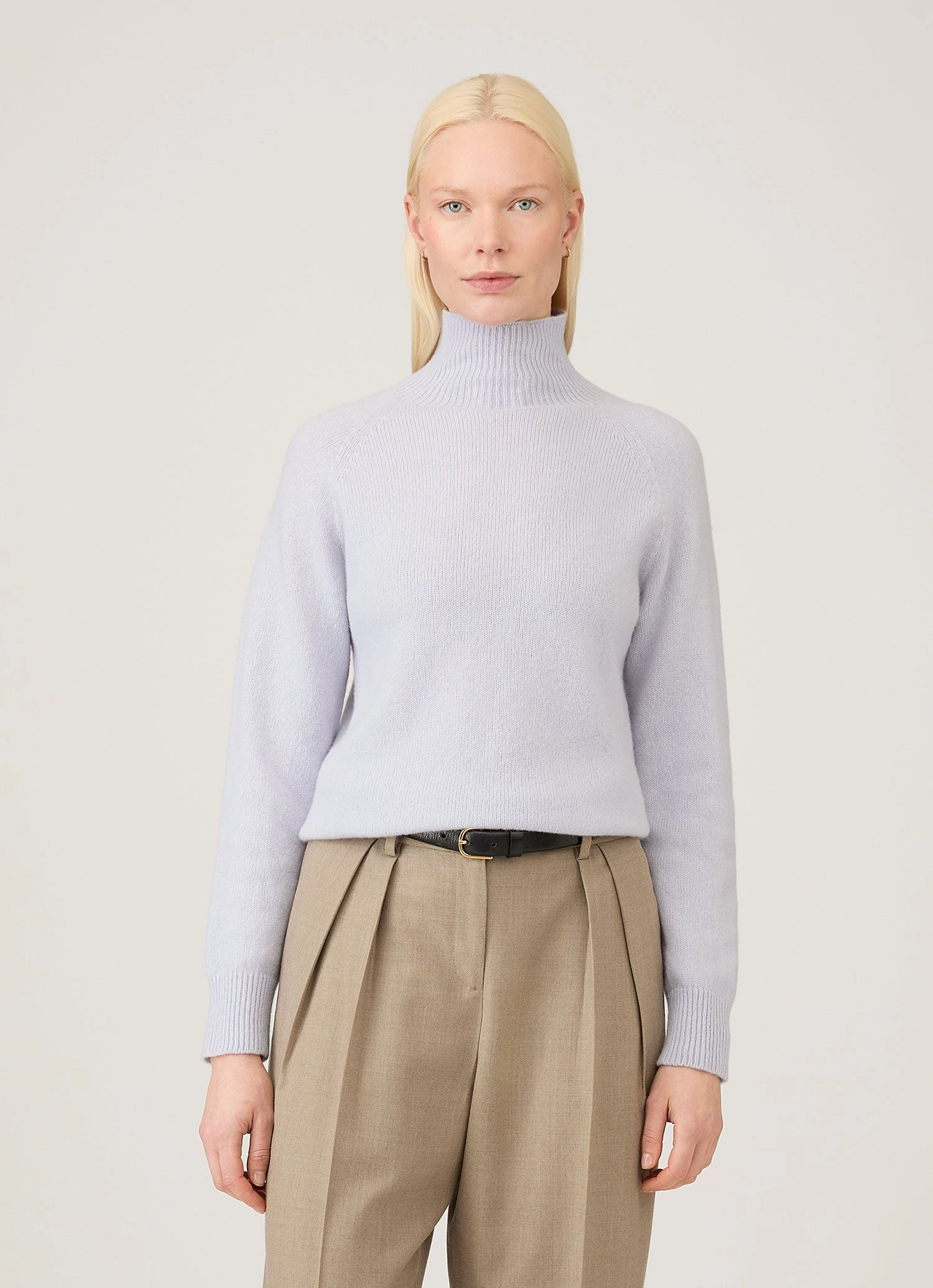 Smooth Finish Women's Lambswool Funnel Neck Jumper in Ice Blue