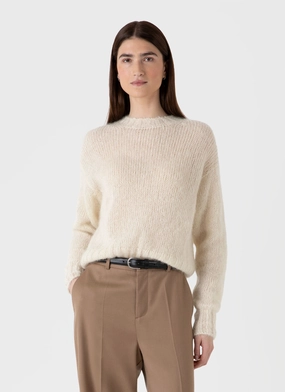 Women's Mohair Silk Jumper in Ecru waist-cinched Korean design
