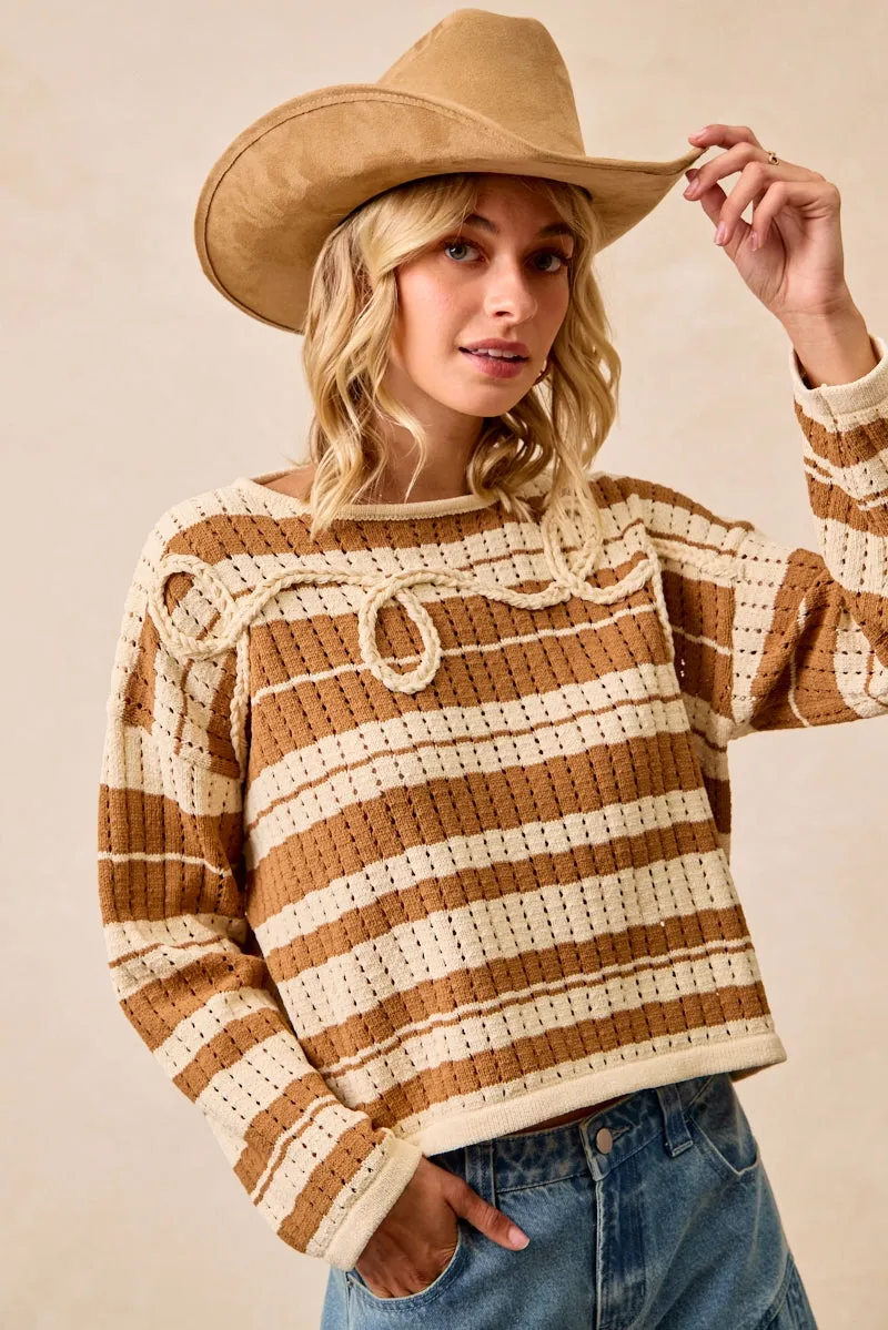 IT4562-01 | STRIPED OPEN KNIT SWEATER TOP Thick Fabric Wardrobe Essential