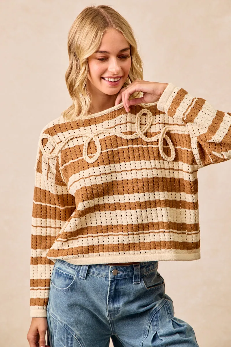 Stylish Basics Heat Guard IT4562-01 | STRIPED OPEN KNIT SWEATER TOP