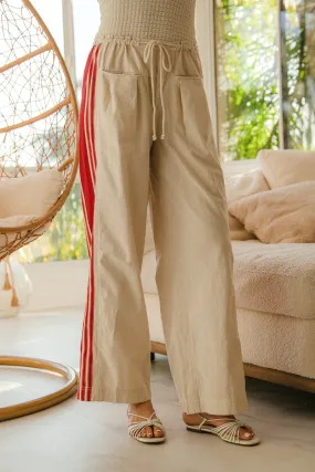 All Day Fit IB1738-01 | SIDE CONTRAST AND TUCKING WELT POCKETS DETAIL DRAWSTRING WIDE PANTS