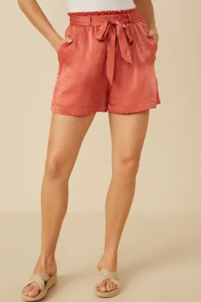 Easy Movement Textured Satin Belted Short