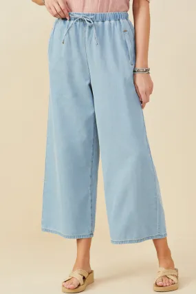 Rayon drape Walk Friendly Womens Wide Leg Drawstring Waist Denim Pants