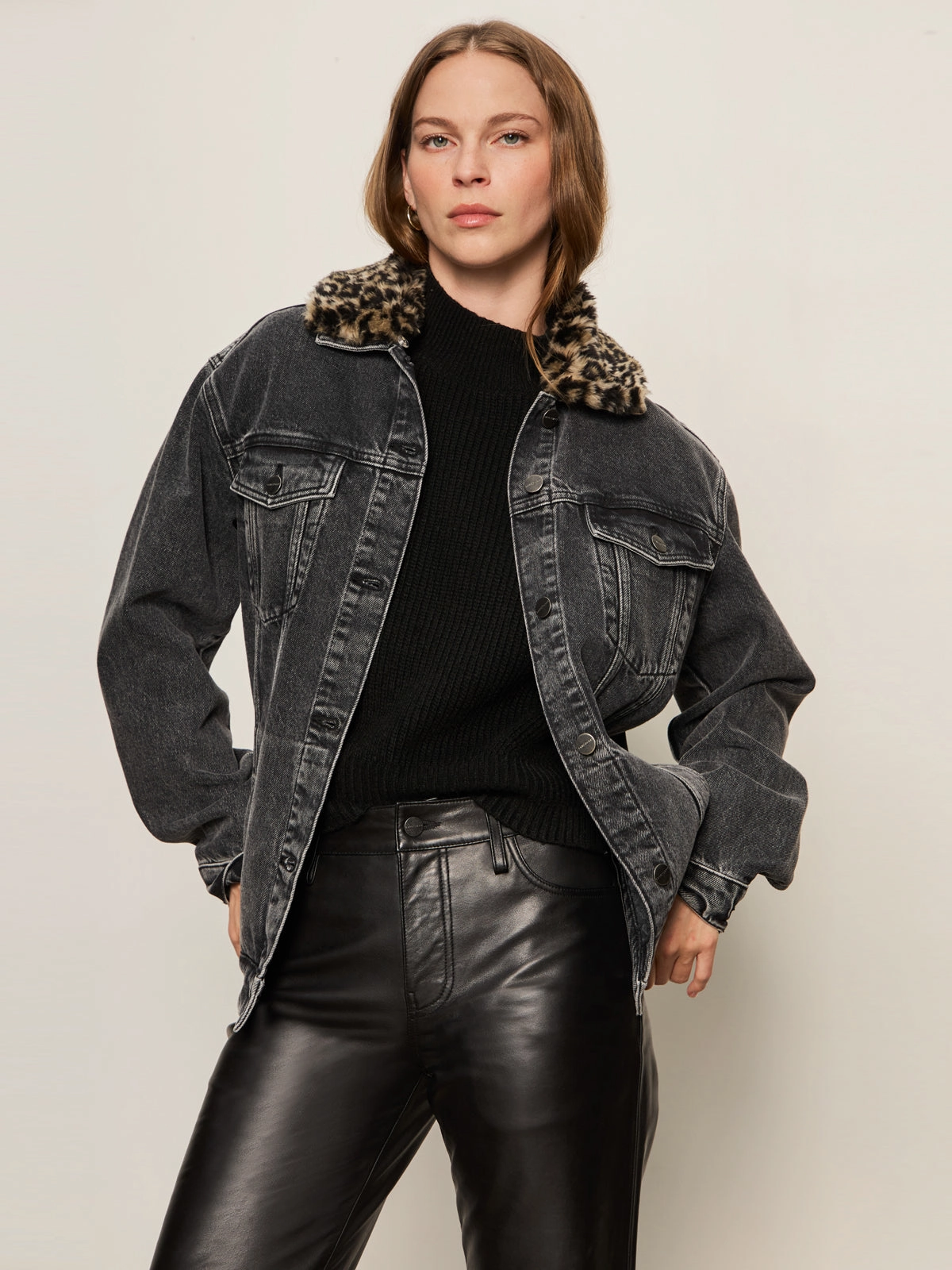 Boyfriend Trucker Jacket Washed Black Denim Match With All