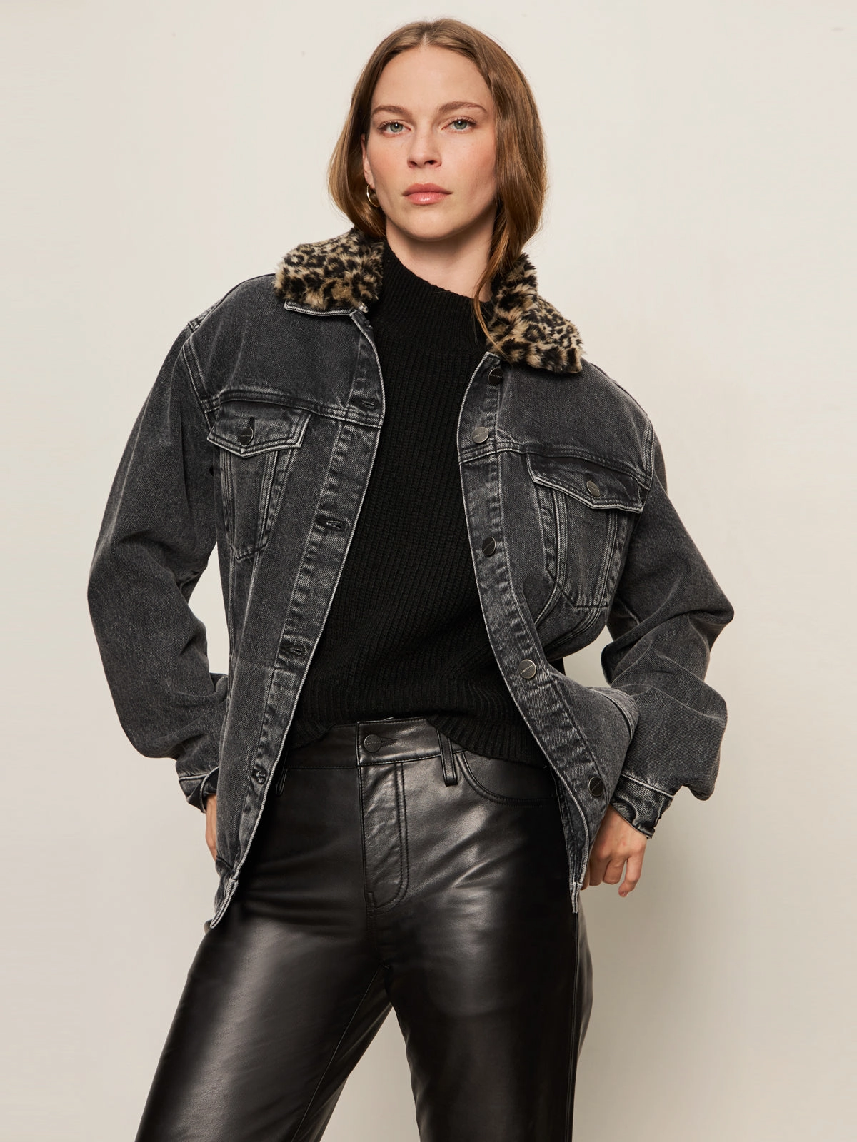 Boyfriend Trucker Jacket Washed Black Denim Match With All