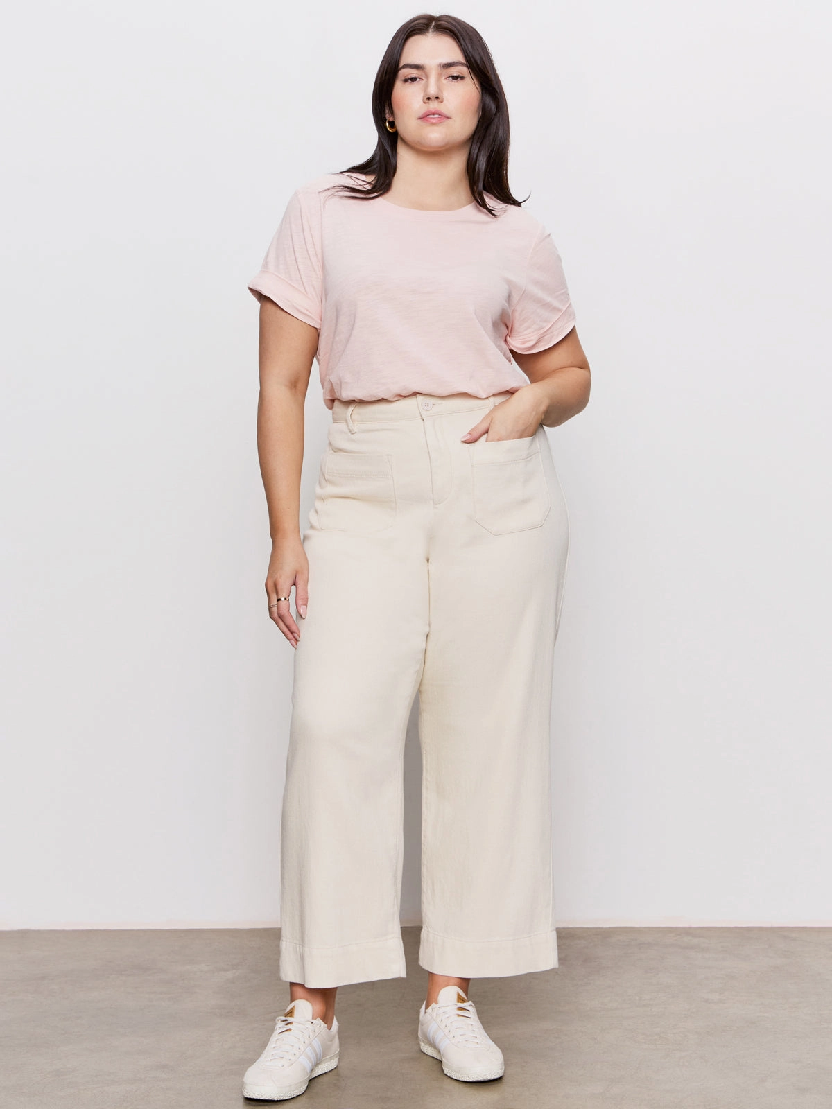 Soft Fabric Soft Marine Wide Leg Standard Rise Crop Pant Macrame Extended Sizing