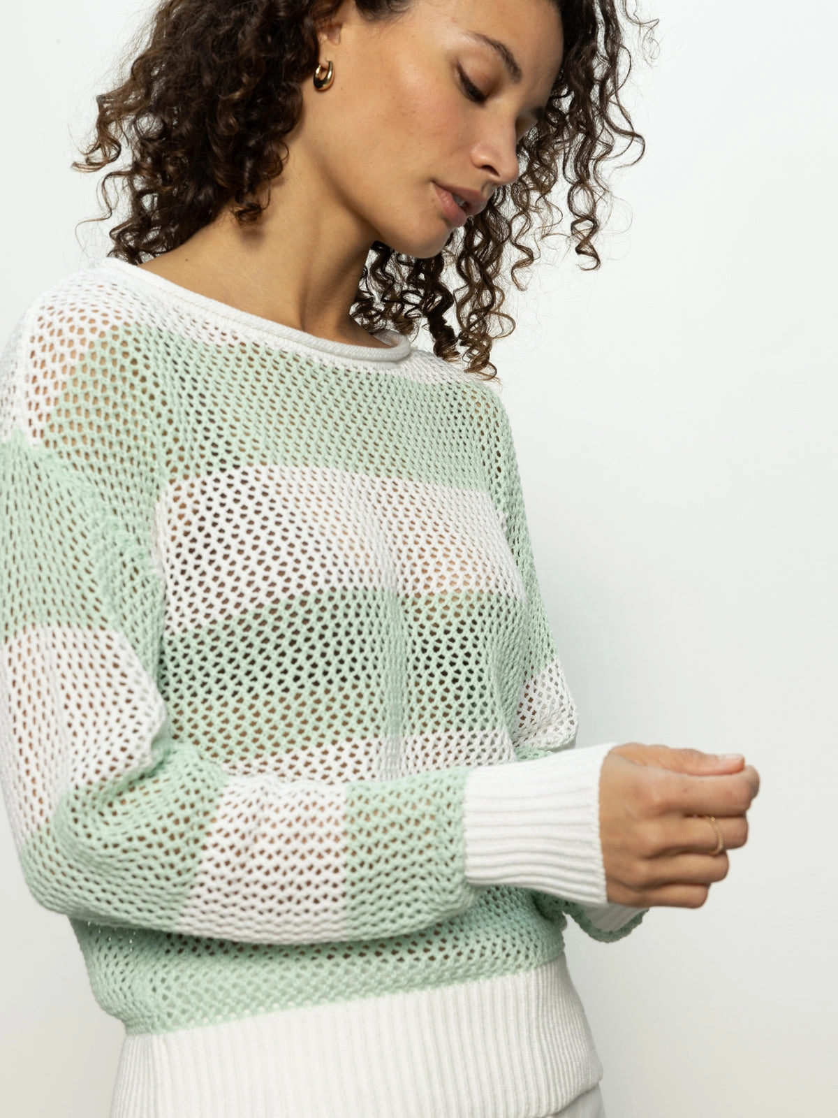 soft fit Open Knit Sweater Mint Tea / Chalk