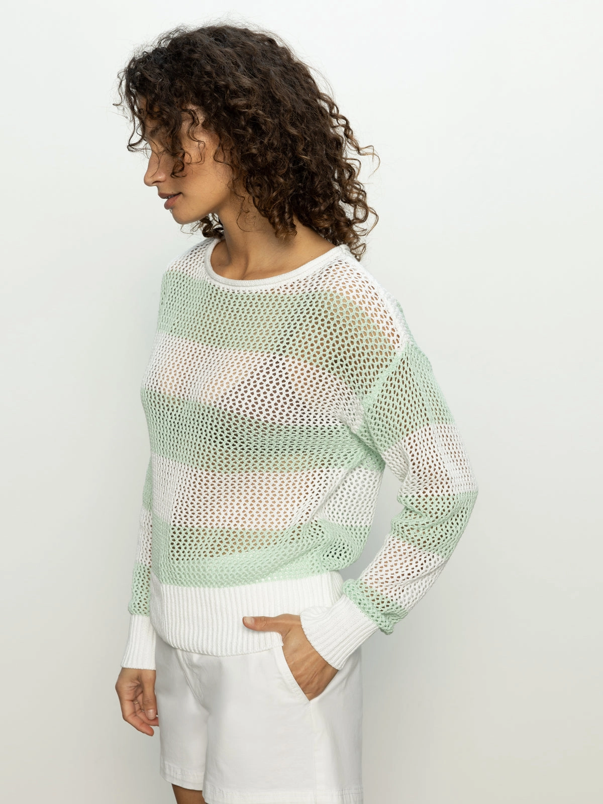 soft fit Open Knit Sweater Mint Tea / Chalk