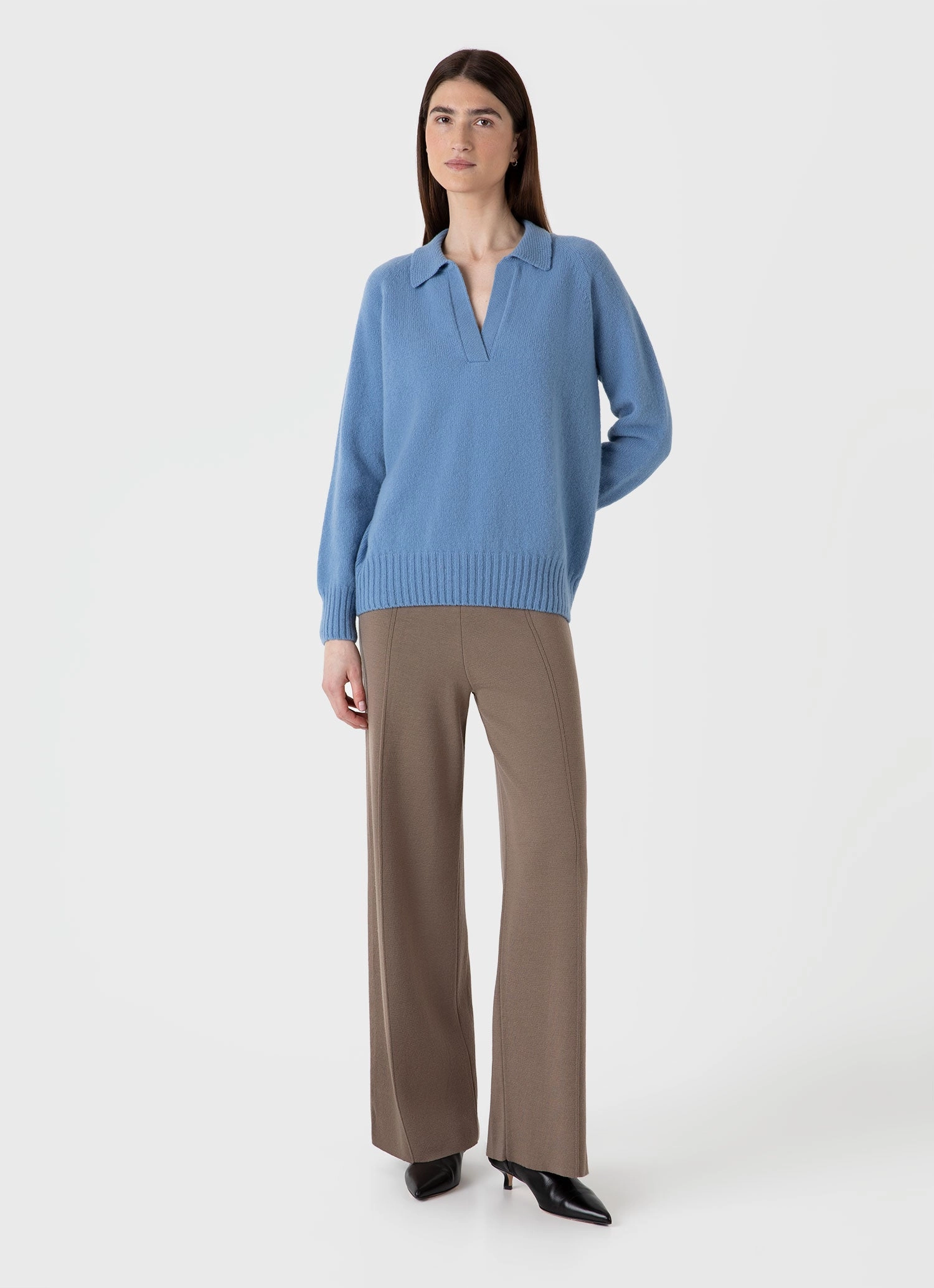 soft fit Women's Lambswool Polo Jumper in Cornflower